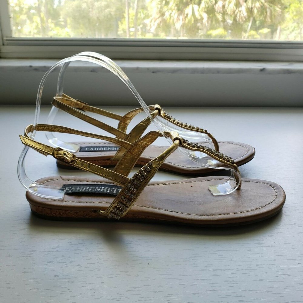 Fahrenheit Metalic Gold Sandals w/ Rhinestones - Picture 4 of 10